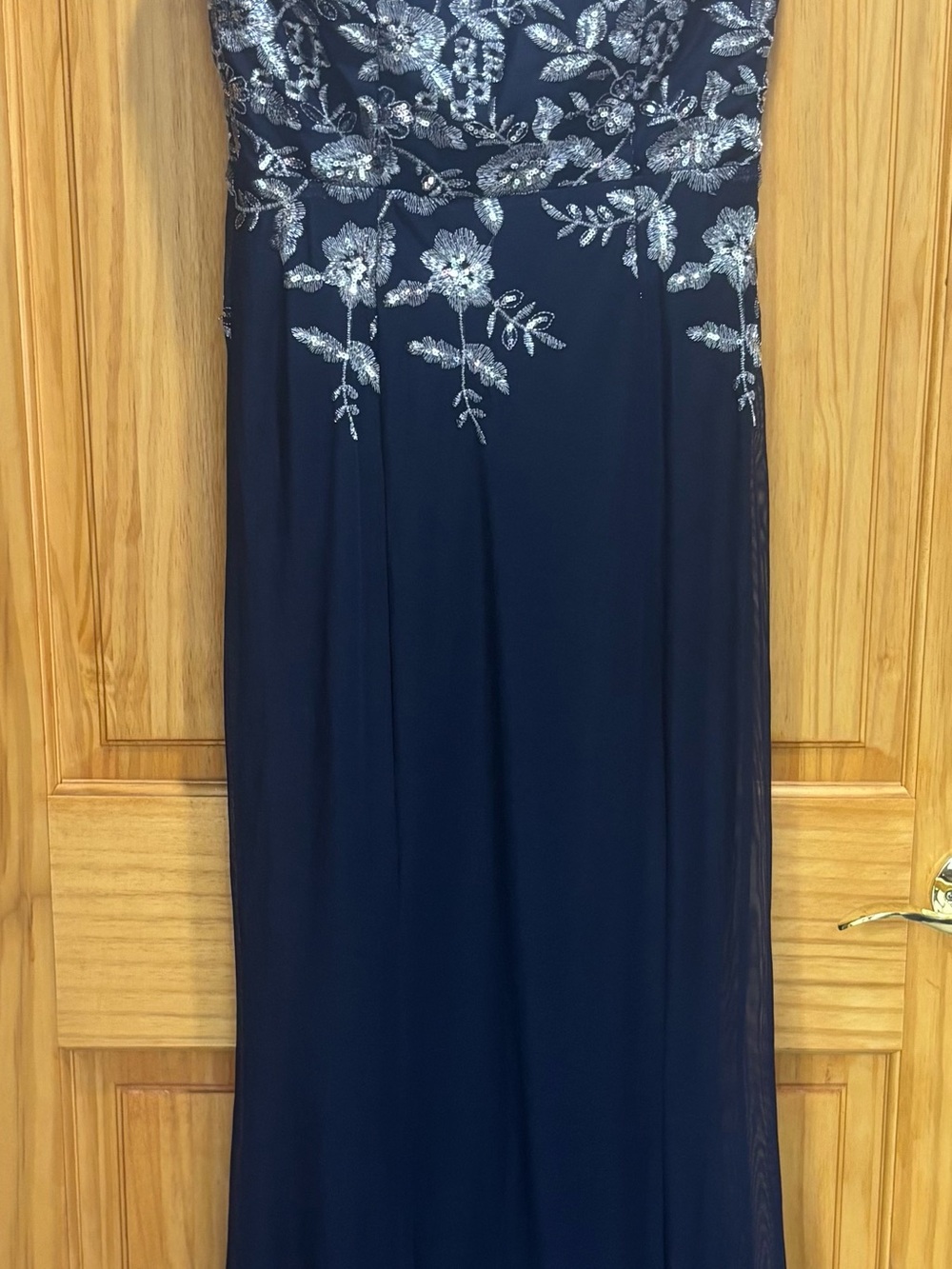Quiz Navy Maxi Dress with Silver Floral Embroidery